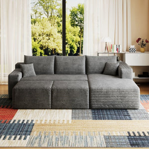 English Elm 95 Inch U Shaped Sectional Sofa with Ottomans Plush Corduroy Cloud Couch for Living Room W2824S00280