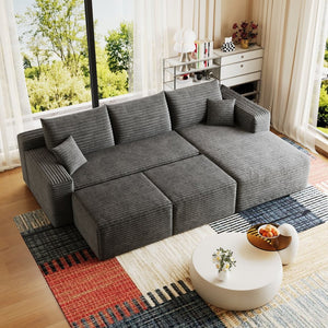 English Elm 95 Inch U Shaped Sectional Sofa with Ottomans Plush Corduroy Cloud Couch for Living Room W2824S00280