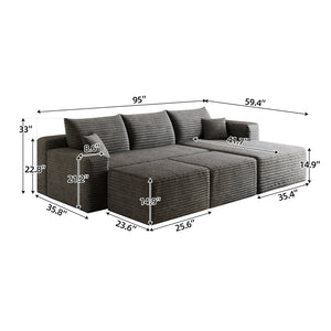 English Elm 95 Inch U Shaped Sectional Sofa with Ottomans Plush Corduroy Cloud Couch for Living Room W2824S00280