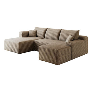 English Elm 95 Inch U Shaped Sectional Sofa with Ottoman in Plush Corduroy for Modern Living Camel W2824S00281