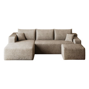 English Elm 95 Inch U Shaped Sectional Sofa with Ottoman in Plush Corduroy for Modern Living Camel W2824S00281