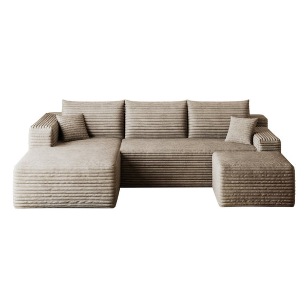 English Elm 95 Inch U Shaped Sectional Sofa with Ottoman in Plush Corduroy for Modern Living Camel W2824S00281