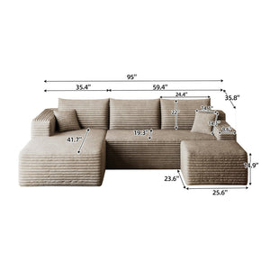 English Elm 95 Inch U Shaped Sectional Sofa with Ottoman in Plush Corduroy for Modern Living Camel W2824S00281