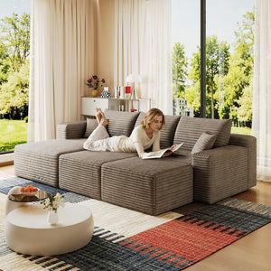 English Elm 95 Inch Cloud Sectional Corduroy Sofa with Ottomans U Shaped Modular Living Room Couch W2824S00282