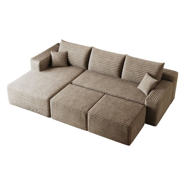 English Elm 95 Inch Cloud Sectional Corduroy Sofa with Ottomans U Shaped Modular Living Room Couch W2824S00282