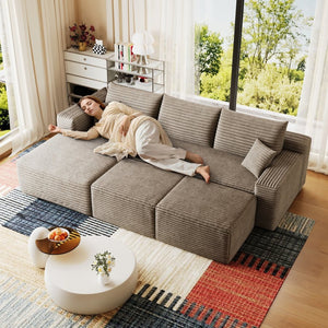 English Elm 95 Inch Cloud Sectional Corduroy Sofa with Ottomans U Shaped Modular Living Room Couch W2824S00282