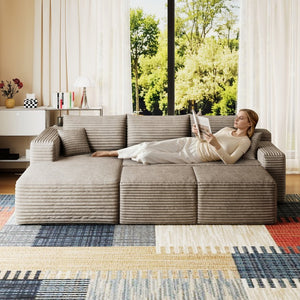 English Elm 95 Inch Cloud Sectional Corduroy Sofa with Ottomans U Shaped Modular Living Room Couch W2824S00282