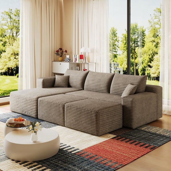 English Elm 95 Inch Cloud Sectional Corduroy Sofa with Ottomans U Shaped Modular Living Room Couch W2824S00282