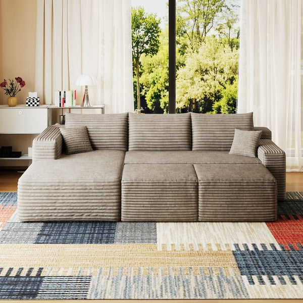 English Elm 95 Inch Cloud Sectional Corduroy Sofa with Ottomans U Shaped Modular Living Room Couch W2824S00282