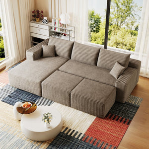 English Elm 95 Inch Cloud Sectional Corduroy Sofa with Ottomans U Shaped Modular Living Room Couch W2824S00282