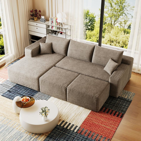 English Elm 95 Inch Cloud Sectional Corduroy Sofa with Ottomans U Shaped Modular Living Room Couch W2824S00282