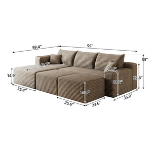 English Elm 95 Inch Cloud Sectional Corduroy Sofa with Ottomans U Shaped Modular Living Room Couch W2824S00282