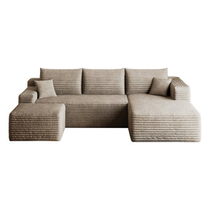 English Elm 95 Inch U Shaped Cloud Sectional Sofa with Ottoman Plush Corduroy Modern Living Room Camel W2824S00283