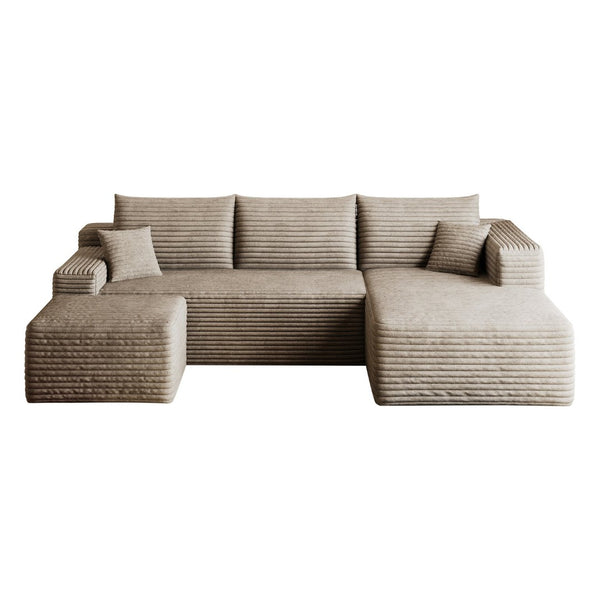 English Elm 95 Inch U Shaped Cloud Sectional Sofa with Ottoman Plush Corduroy Modern Living Room Camel W2824S00283