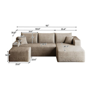 English Elm 95 Inch U Shaped Cloud Sectional Sofa with Ottoman Plush Corduroy Modern Living Room Camel W2824S00283
