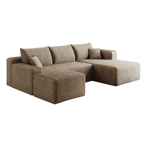 English Elm 95 Inch U Shaped Cloud Sectional Sofa with Ottoman Plush Corduroy Modern Living Room Camel W2824S00283