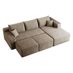 English Elm 95 Inch Cloud Sectional Corduroy Sofa with Ottomans U Shaped Plush Living Room Couch W2824S00284