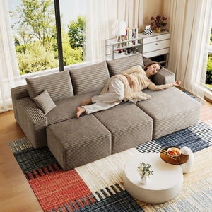English Elm 95 Inch Cloud Sectional Corduroy Sofa with Ottomans U Shaped Plush Living Room Couch W2824S00284
