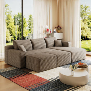 English Elm 95 Inch Cloud Sectional Corduroy Sofa with Ottomans U Shaped Plush Living Room Couch W2824S00284