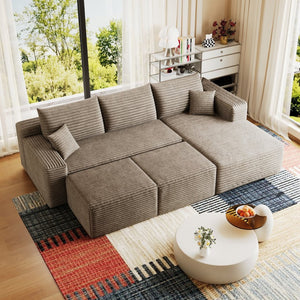 English Elm 95 Inch Cloud Sectional Corduroy Sofa with Ottomans U Shaped Plush Living Room Couch W2824S00284