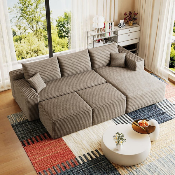 English Elm 95 Inch Cloud Sectional Corduroy Sofa with Ottomans U Shaped Plush Living Room Couch W2824S00284