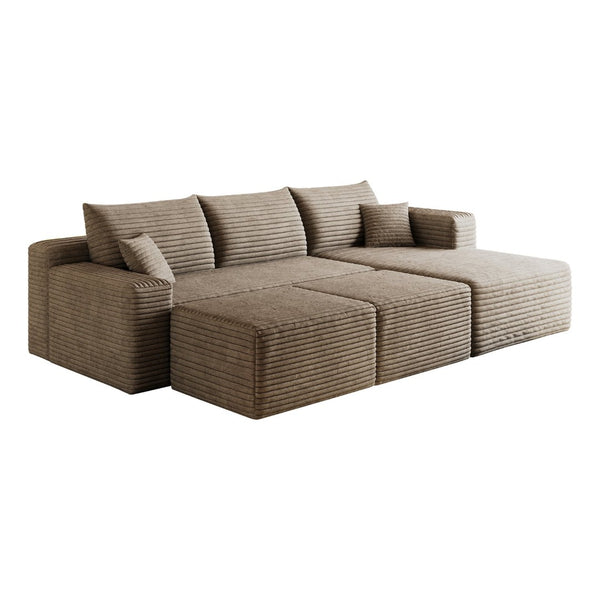 English Elm 95 Inch Cloud Sectional Corduroy Sofa with Ottomans U Shaped Plush Living Room Couch W2824S00284
