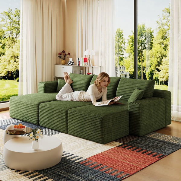 English Elm 95 Inch Cloud Sectional with Ottomans Plush Corduroy U Shaped Living Room Couch W2824S00286
