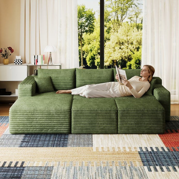 English Elm 95 Inch Cloud Sectional with Ottomans Plush Corduroy U Shaped Living Room Couch W2824S00286