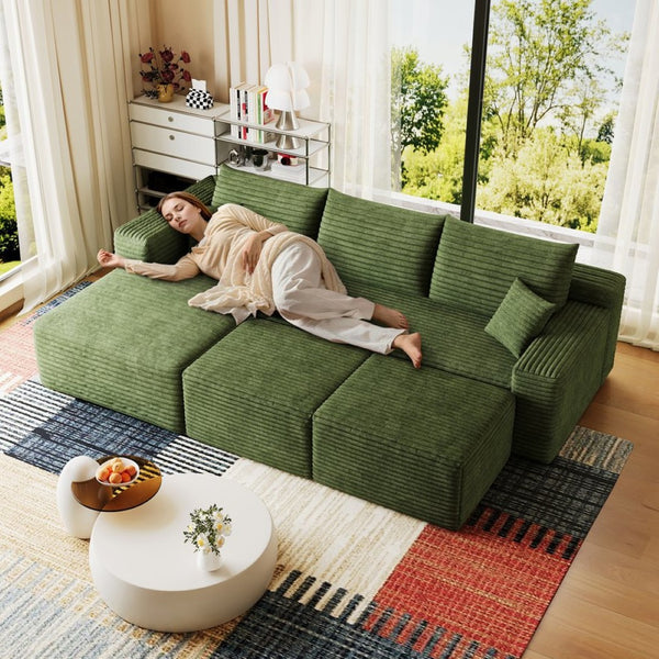 English Elm 95 Inch Cloud Sectional with Ottomans Plush Corduroy U Shaped Living Room Couch W2824S00286