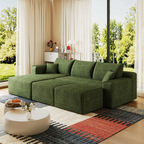 English Elm 95 Inch Cloud Sectional with Ottomans Plush Corduroy U Shaped Living Room Couch W2824S00286