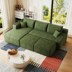 English Elm 95 Inch Cloud Sectional with Ottomans Plush Corduroy U Shaped Living Room Couch W2824S00286