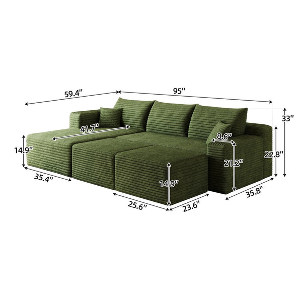 English Elm 95 Inch Cloud Sectional with Ottomans Plush Corduroy U Shaped Living Room Couch W2824S00286