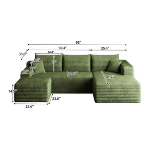 English Elm 95 Inch U Shaped Cloud Sectional Sofa with Ottoman Plush Corduroy Modern Living Room Green - B W2824S00287