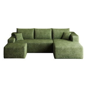 English Elm 95 Inch U Shaped Cloud Sectional Sofa with Ottoman Plush Corduroy Modern Living Room Green - B W2824S00287