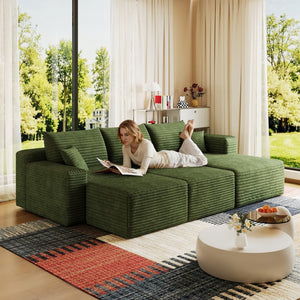 English Elm 95 Inch U Shaped Sectional Sofa with Ottomans Plush Corduroy Cloud Seating Modern W2824S00288