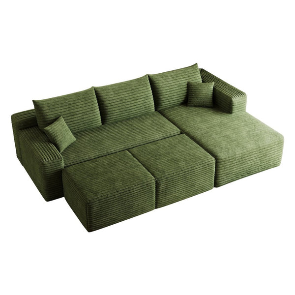 English Elm 95 Inch U Shaped Sectional Sofa with Ottomans Plush Corduroy Cloud Seating Modern W2824S00288