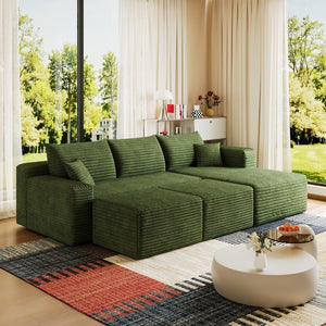 English Elm 95 Inch U Shaped Sectional Sofa with Ottomans Plush Corduroy Cloud Seating Modern W2824S00288