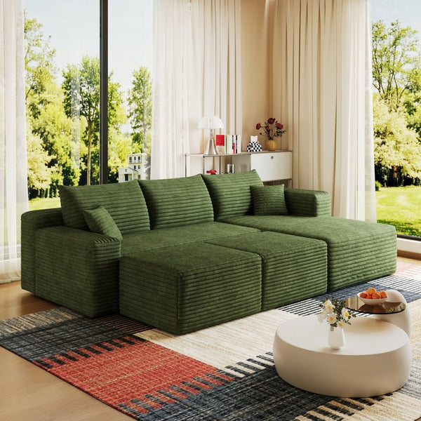 English Elm 95 Inch U Shaped Sectional Sofa with Ottomans Plush Corduroy Cloud Seating Modern W2824S00288
