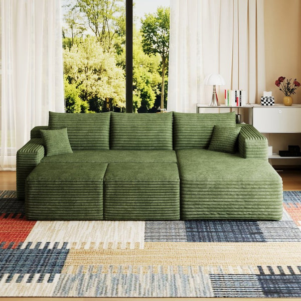 English Elm 95 Inch U Shaped Sectional Sofa with Ottomans Plush Corduroy Cloud Seating Modern W2824S00288