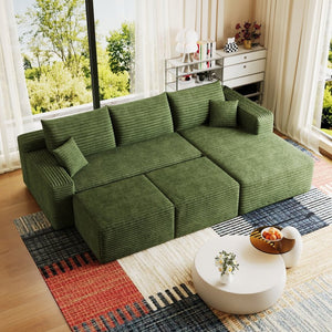 English Elm 95 Inch U Shaped Sectional Sofa with Ottomans Plush Corduroy Cloud Seating Modern W2824S00288