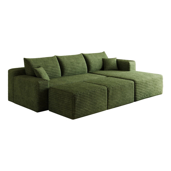 English Elm 95 Inch U Shaped Sectional Sofa with Ottomans Plush Corduroy Cloud Seating Modern W2824S00288