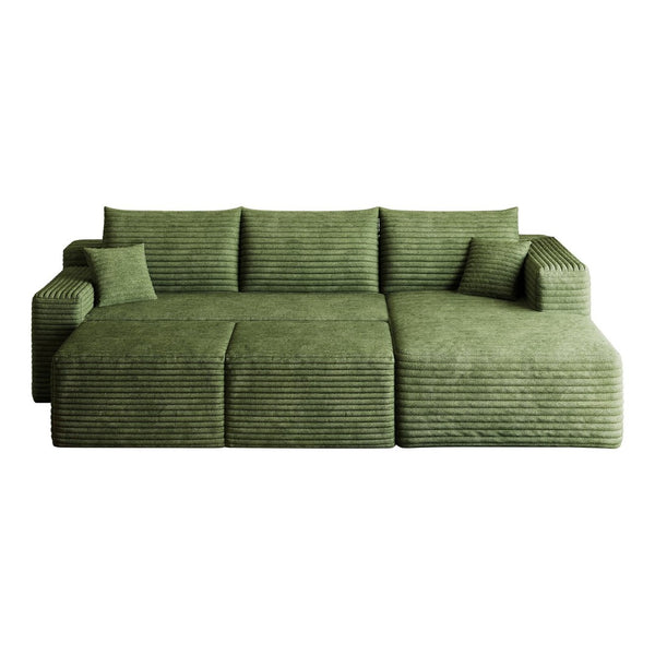 English Elm 95 Inch U Shaped Sectional Sofa with Ottomans Plush Corduroy Cloud Seating Modern W2824S00288