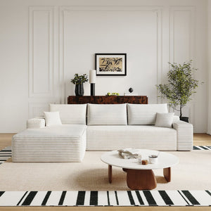 English Elm 107 Inch Modular Cloud Sectional Plush Corduroy Deep Seat Sofa for Living Room White - A W2824S00289