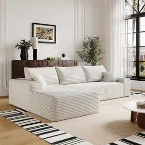 English Elm 107 Inch Modular Cloud Sectional Plush Corduroy Deep Seat Sofa for Living Room White - A W2824S00289