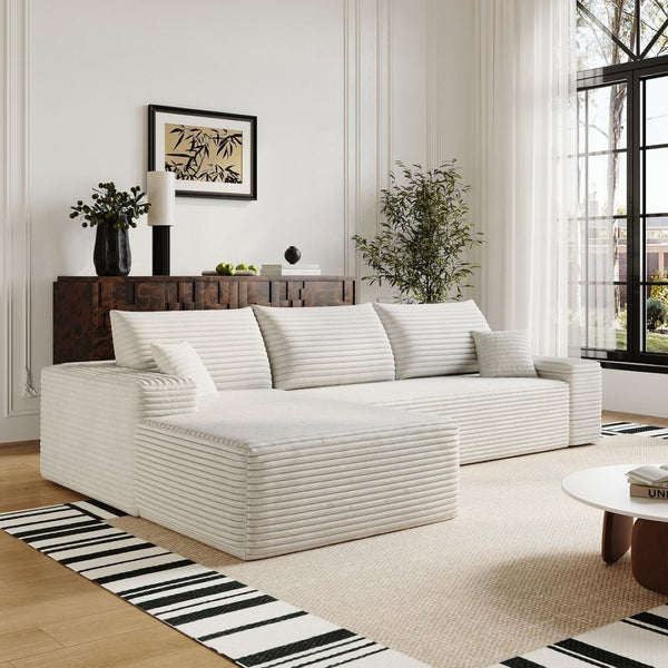 English Elm 107 Inch Modular Cloud Sectional Plush Corduroy Deep Seat Sofa for Living Room White - A W2824S00289