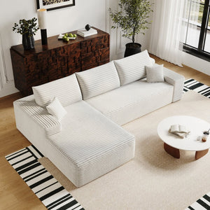 English Elm 107 Inch Modular Cloud Sectional Plush Corduroy Deep Seat Sofa for Living Room White - A W2824S00289