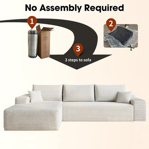 English Elm 107 Inch Modular Cloud Sectional Plush Corduroy Deep Seat Sofa for Living Room White - A W2824S00289