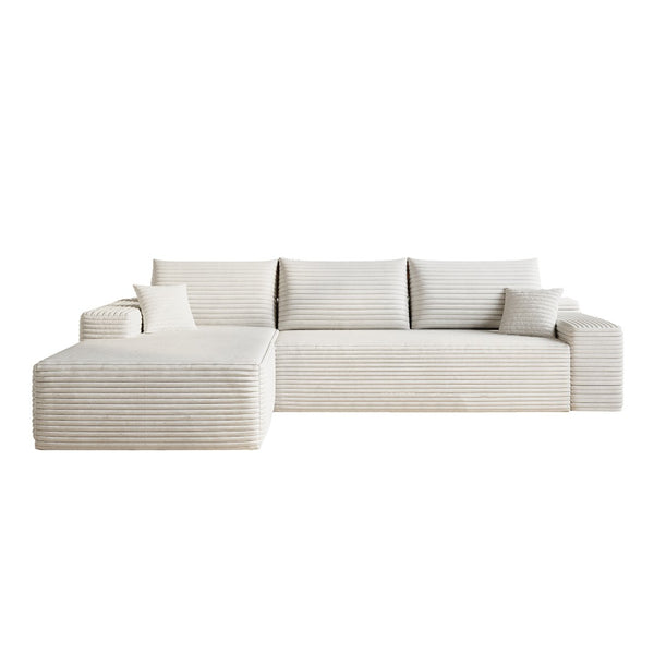 English Elm 107 Inch Modular Cloud Sectional Plush Corduroy Deep Seat Sofa for Living Room White - A W2824S00289
