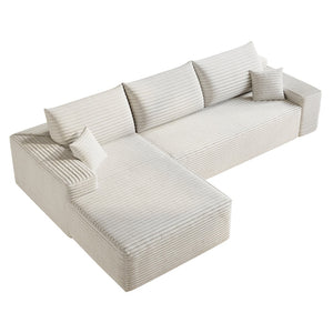 English Elm 107 Inch Modular Cloud Sectional Plush Corduroy Deep Seat Sofa for Living Room White - A W2824S00289