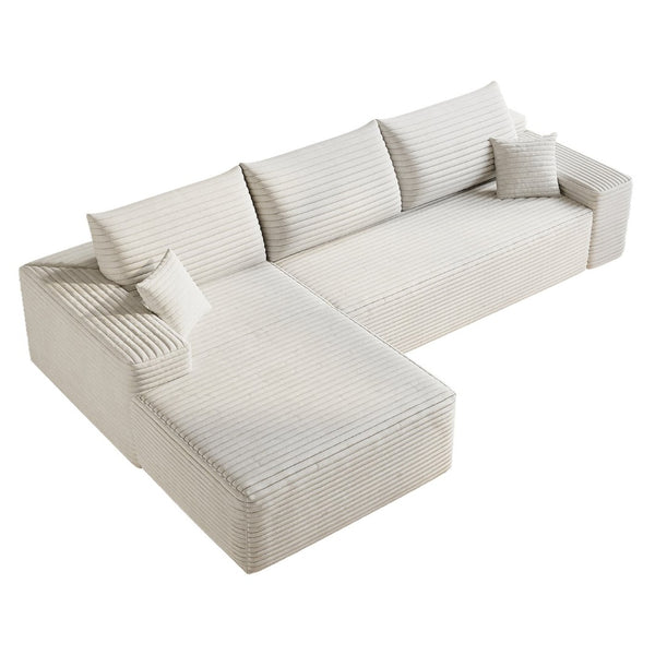 English Elm 107 Inch Modular Cloud Sectional Plush Corduroy Deep Seat Sofa for Living Room White - A W2824S00289